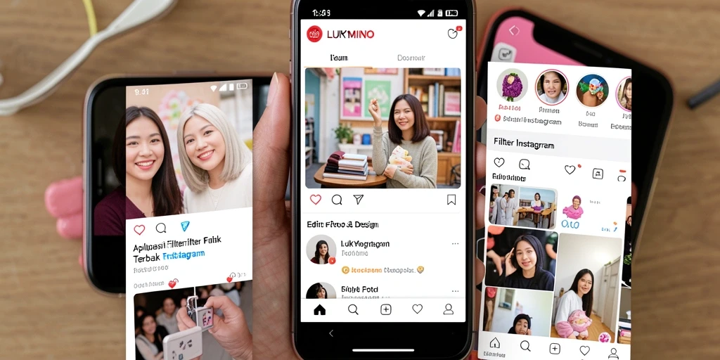 Tampilan antarmuka LUKYMINO dengan berbagai filter Instagram yang menarik.